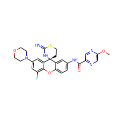 COc1cnc(C(=O)Nc2ccc3c(c2)[C@]2(CCSC(=N)N2)c2cc(N4CCOCC4)cc(F)c2O3)cn1 ZINC001772592328