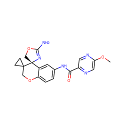 COc1cnc(C(=O)Nc2ccc3c(c2)[C@]2(COC(N)=N2)C2(CC2)CO3)cn1 ZINC000149262473