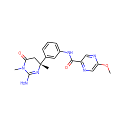 COc1cnc(C(=O)Nc2cccc([C@@]3(C)CC(=O)N(C)C(N)=N3)c2)cn1 ZINC000140200376
