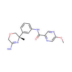 COc1cnc(C(=O)Nc2cccc([C@@]3(C)COCC(N)=N3)c2)cn1 ZINC000113656116