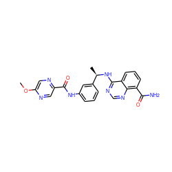 COc1cnc(C(=O)Nc2cccc([C@@H](C)Nc3ncnc4c(C(N)=O)cccc34)c2)cn1 ZINC000114348183