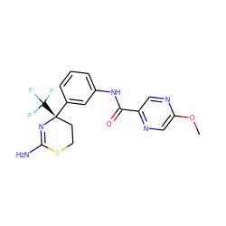 COc1cnc(C(=O)Nc2cccc([C@]3(C(F)(F)F)CCSC(N)=N3)c2)cn1 ZINC000147082452