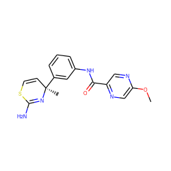 COc1cnc(C(=O)Nc2cccc([C@]3(C)C=CSC(N)=N3)c2)cn1 ZINC000139593789