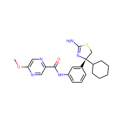 COc1cnc(C(=O)Nc2cccc([C@]3(C4CCCCC4)CSC(N)=N3)c2)cn1 ZINC000139567544