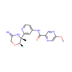 COc1cnc(C(=O)Nc2ccnc([C@@]3(C)NC(=N)CO[C@@H]3F)c2)cn1 ZINC000473170832