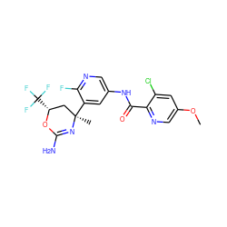 COc1cnc(C(=O)Nc2cnc(F)c([C@]3(C)C[C@@H](C(F)(F)F)OC(N)=N3)c2)c(Cl)c1 ZINC000221123311