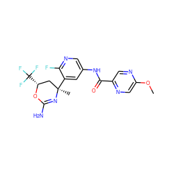 COc1cnc(C(=O)Nc2cnc(F)c([C@]3(C)C[C@@H](C(F)(F)F)OC(N)=N3)c2)cn1 ZINC000223539504