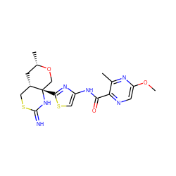 COc1cnc(C(=O)Nc2csc([C@]34CO[C@@H](C)C[C@H]3CSC(=N)N4)n2)c(C)n1 ZINC001772571402