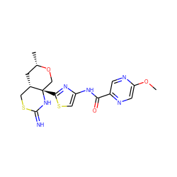 COc1cnc(C(=O)Nc2csc([C@]34CO[C@@H](C)C[C@H]3CSC(=N)N4)n2)cn1 ZINC001772624389