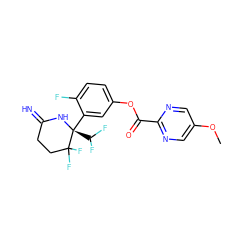 COc1cnc(C(=O)Oc2ccc(F)c([C@@]3(C(F)F)NC(=N)CCC3(F)F)c2)nc1 ZINC001772617791