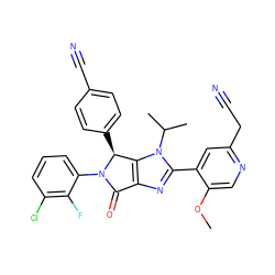 COc1cnc(CC#N)cc1-c1nc2c(n1C(C)C)[C@H](c1ccc(C#N)cc1)N(c1cccc(Cl)c1F)C2=O ZINC000169705614