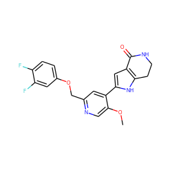 COc1cnc(COc2ccc(F)c(F)c2)cc1-c1cc2c([nH]1)CCNC2=O ZINC000095558235