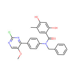 COc1cnc(Cl)nc1-c1ccc(N(Cc2ccccc2)C(=O)c2cc(C)c(O)cc2O)cc1 ZINC000653748700