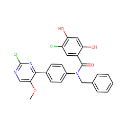 COc1cnc(Cl)nc1-c1ccc(N(Cc2ccccc2)C(=O)c2cc(Cl)c(O)cc2O)cc1 ZINC000653778400