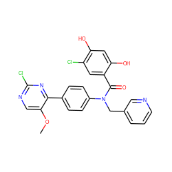 COc1cnc(Cl)nc1-c1ccc(N(Cc2cccnc2)C(=O)c2cc(Cl)c(O)cc2O)cc1 ZINC000653755661