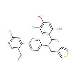 COc1cnc(Cl)nc1-c1ccc(N(Cc2ccsc2)C(=O)c2cc(Cl)c(O)cc2O)cc1 ZINC000653755706