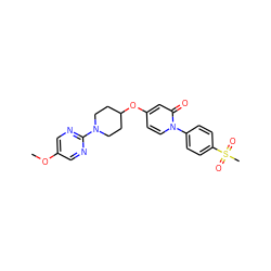 COc1cnc(N2CCC(Oc3ccn(-c4ccc(S(C)(=O)=O)cc4)c(=O)c3)CC2)nc1 ZINC000118657633