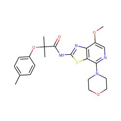 COc1cnc(N2CCOCC2)c2sc(NC(=O)C(C)(C)Oc3ccc(C)cc3)nc12 ZINC001772609488