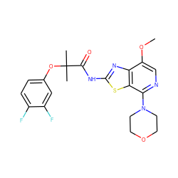 COc1cnc(N2CCOCC2)c2sc(NC(=O)C(C)(C)Oc3ccc(F)c(F)c3)nc12 ZINC001772625327