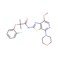 COc1cnc(N2CCOCC2)c2sc(NC(=O)C(C)(C)Oc3ccccc3F)nc12 ZINC001772576812