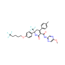 COc1cnc(NC(=O)C2=C(c3ccc(C)cc3)C[C@@](c3ccc(OCCCCC(F)(F)F)cc3)(C(F)(F)F)NC2=O)cn1 ZINC001772654293