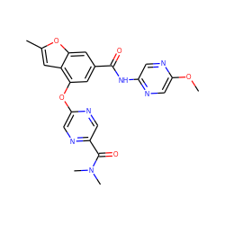 COc1cnc(NC(=O)c2cc(Oc3cnc(C(=O)N(C)C)cn3)c3cc(C)oc3c2)cn1 ZINC000169329224