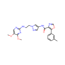 COc1cnc(NCCn2cc(NC(=O)c3ncoc3-c3cccc(C)c3)cn2)nc1OC ZINC001772645564