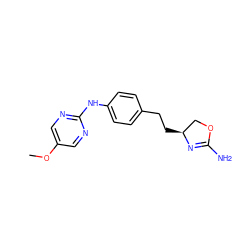 COc1cnc(Nc2ccc(CC[C@H]3COC(N)=N3)cc2)nc1 ZINC000144452387
