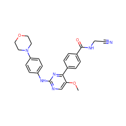 COc1cnc(Nc2ccc(N3CCOCC3)cc2)nc1-c1ccc(C(=O)NCC#N)cc1 ZINC000049019047