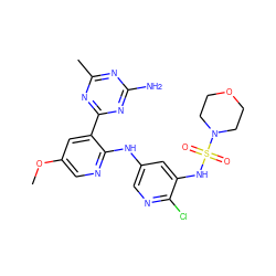 COc1cnc(Nc2cnc(Cl)c(NS(=O)(=O)N3CCOCC3)c2)c(-c2nc(C)nc(N)n2)c1 ZINC000095561373