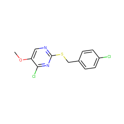 COc1cnc(SCc2ccc(Cl)cc2)nc1Cl ZINC000001388489