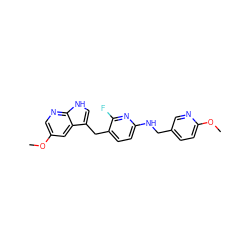 COc1cnc2[nH]cc(Cc3ccc(NCc4ccc(OC)nc4)nc3F)c2c1 ZINC000117441269