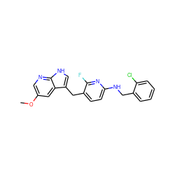 COc1cnc2[nH]cc(Cc3ccc(NCc4ccccc4Cl)nc3F)c2c1 ZINC000117416911