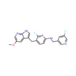 COc1cnc2[nH]cc(Cc3ccc(NCc4cncc(F)c4)nc3F)c2c1 ZINC000117421702