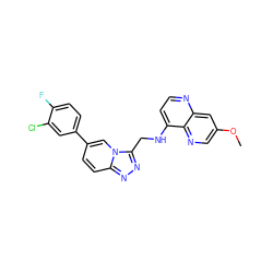 COc1cnc2c(NCc3nnc4ccc(-c5ccc(F)c(Cl)c5)cn34)ccnc2c1 ZINC000139734079