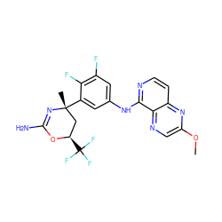 COc1cnc2c(Nc3cc(F)c(F)c([C@]4(C)C[C@@H](C(F)(F)F)OC(N)=N4)c3)nccc2n1 ZINC000218674983