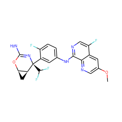 COc1cnc2c(Nc3ccc(F)c([C@@]4(C(F)F)N=C(N)O[C@@H]5C[C@@H]54)c3)ncc(F)c2c1 ZINC000220653890