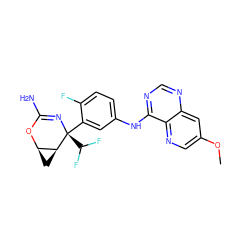 COc1cnc2c(Nc3ccc(F)c([C@@]4(C(F)F)N=C(N)O[C@@H]5C[C@@H]54)c3)ncnc2c1 ZINC000220654340