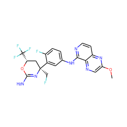 COc1cnc2c(Nc3ccc(F)c([C@]4(CF)C[C@@H](C(F)(F)F)OC(N)=N4)c3)nccc2n1 ZINC000223548519