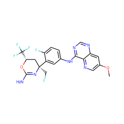 COc1cnc2c(Nc3ccc(F)c([C@]4(CF)C[C@@H](C(F)(F)F)OC(N)=N4)c3)ncnc2c1 ZINC000223558148