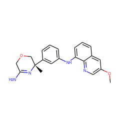 COc1cnc2c(Nc3cccc([C@@]4(C)COCC(N)=N4)c3)cccc2c1 ZINC000143072070