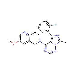 COc1cnc2c(c1)CN(c1ncnn3c(C)nc(-c4ccccc4F)c13)CC2 ZINC000169711656