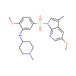 COc1cnc2c(c1)c(C)cn2S(=O)(=O)c1ccc(OC)c(NC2CCN(C)CC2)c1 ZINC000095566174