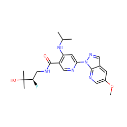 COc1cnc2c(cnn2-c2cc(NC(C)C)c(C(=O)NC[C@@H](F)C(C)(C)O)cn2)c1 ZINC001772578162