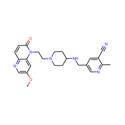 COc1cnc2ccc(=O)n(CCN3CCC(NCc4cnc(C)c(C#N)c4)CC3)c2c1 ZINC000169354080