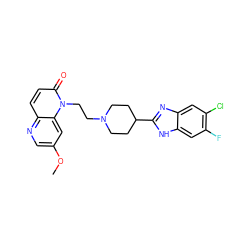 COc1cnc2ccc(=O)n(CCN3CCC(c4nc5cc(Cl)c(F)cc5[nH]4)CC3)c2c1 ZINC000219132988