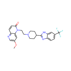 COc1cnc2ccc(=O)n(CCN3CCC(c4nc5ccc(C(F)(F)F)cc5[nH]4)CC3)c2c1 ZINC000219127381