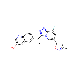 COc1cnc2ccc([C@@H](C)c3nnc4c(F)cc(-c5cc(C)no5)cn34)cc2c1 ZINC000166095899