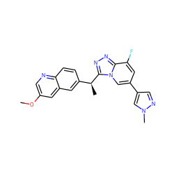COc1cnc2ccc([C@H](C)c3nnc4c(F)cc(-c5cnn(C)c5)cn34)cc2c1 ZINC000144500941