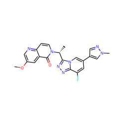 COc1cnc2ccn([C@H](C)c3nnc4c(F)cc(-c5cnn(C)c5)cn34)c(=O)c2c1 ZINC000140155323